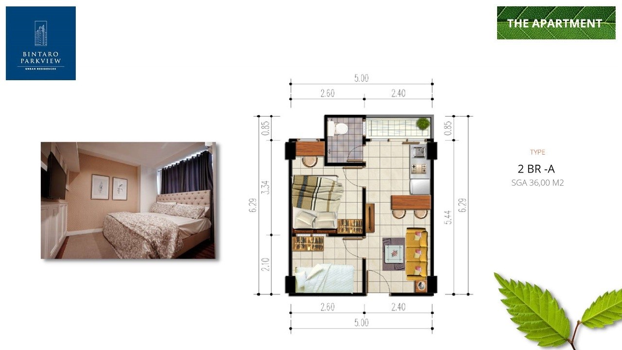 Denah layout 2BR 36m2 Bintaro Parkview